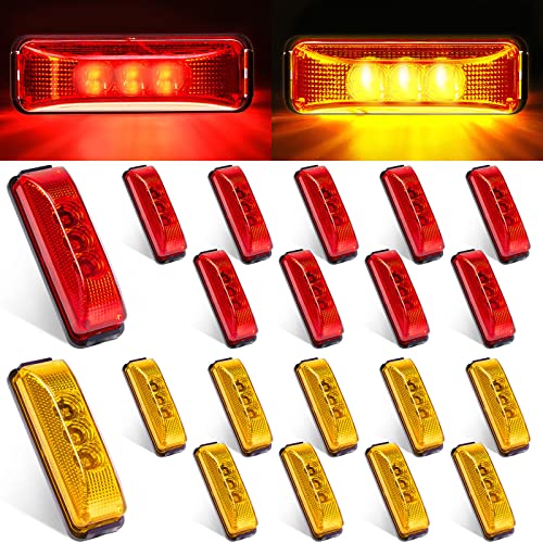 Yahenda 20 Pieces 3.9 Inch 3 LED Trailer Marker Lights Trailer LED Waterproof Side Marker Light Rectangle Running Lights for Truck RV Exterior Accessories(Amber, Red) - Image 1