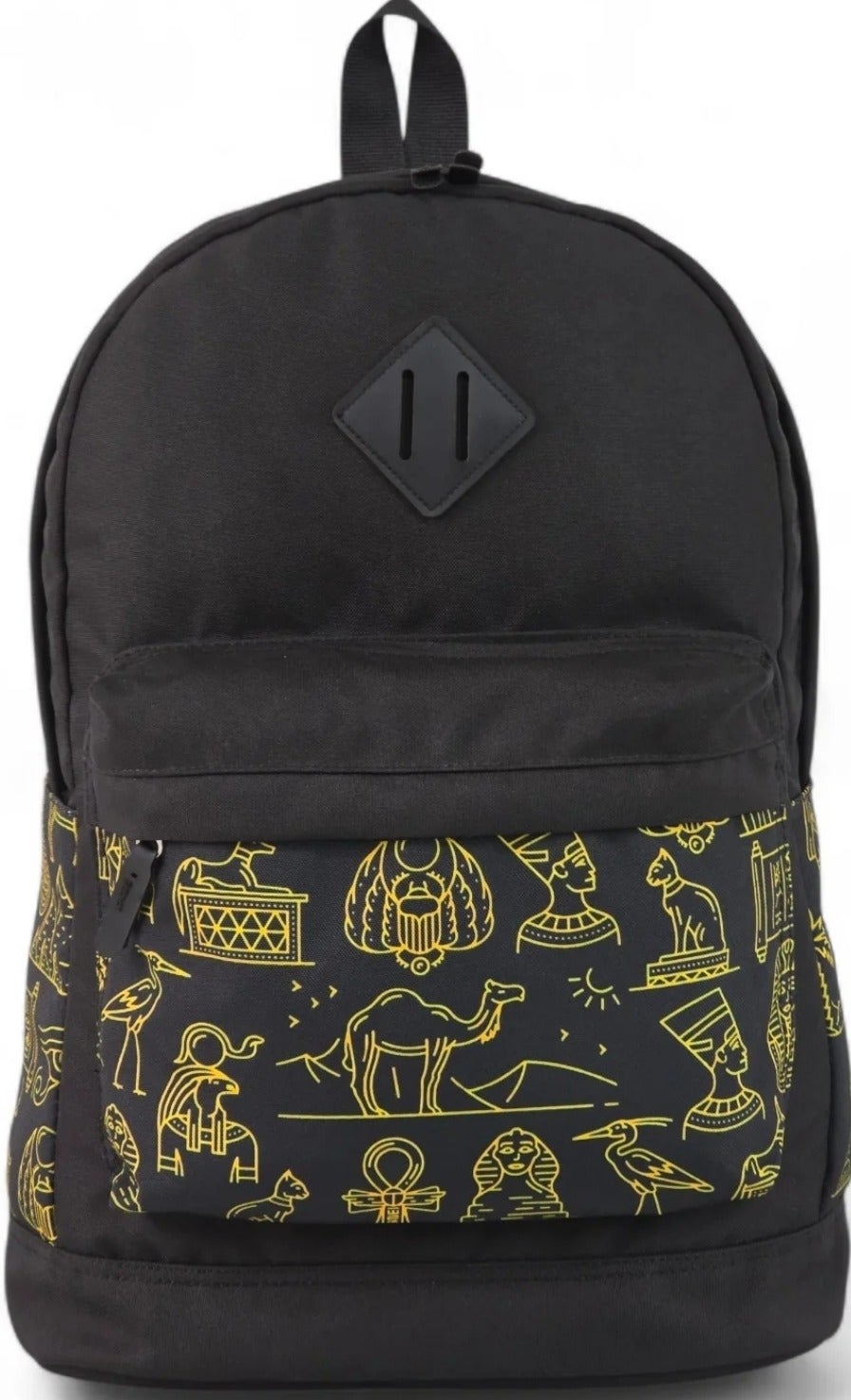 Force laptop backpack 15.6 inch Black with Egyptian Heritage Pattern Pharaoh Vibes