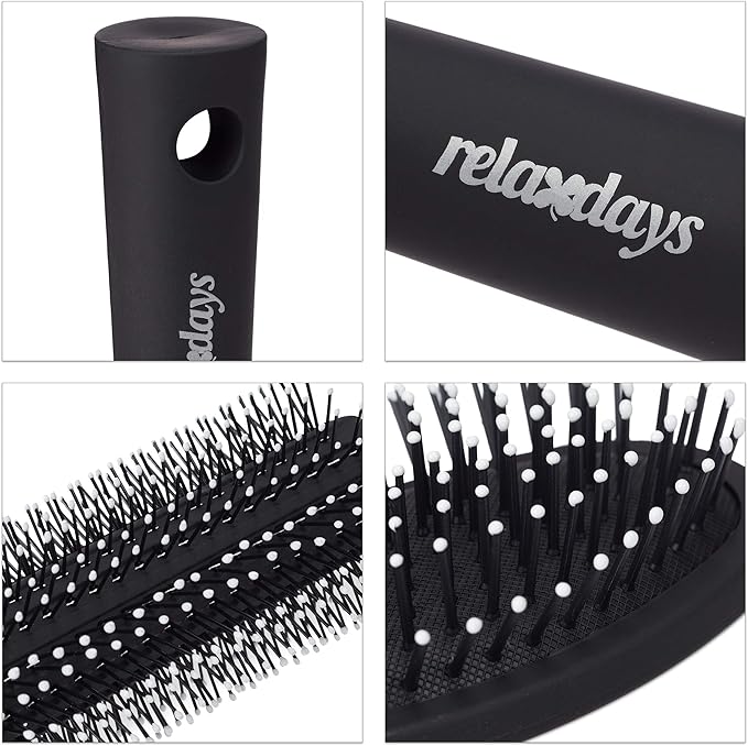 Relaxdays Hairbrushes Set of 4 Travel Bag Round Rectangular Paddle Detangle
