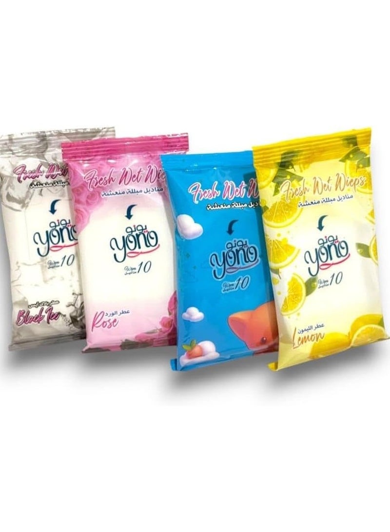 يونو مجموعة من 4 قطع من مناديل مبللة منعشة فائقة النعومة - متعددة الروائح