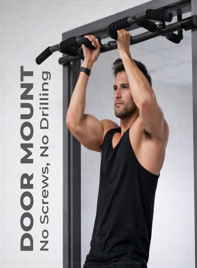 HANZO Doorway Pull Up Bar Set with Suspension Straps – Multi-Grip Chin Up Bar for Home Gym – No Screws, Strength Training Workout Bar, Door Gym Pullup Bar - Image 2