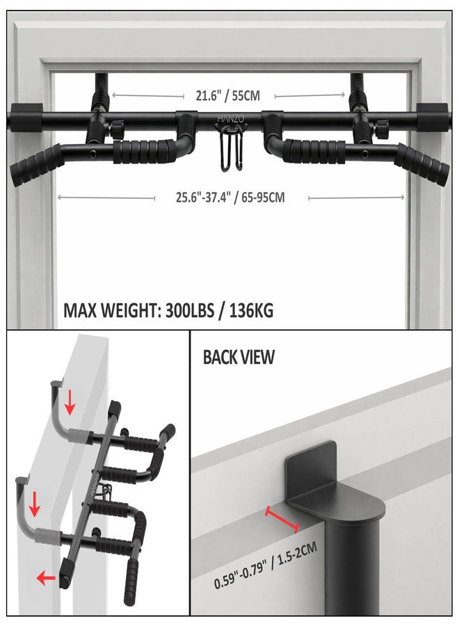 HANZO Doorway Pull Up Bar Set with Suspension Straps – Multi-Grip Chin Up Bar for Home Gym – No Screws, Strength Training Workout Bar, Door Gym Pullup Bar - Image 4