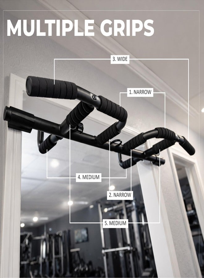 HANZO Doorway Pull Up Bar Set with Suspension Straps – Multi-Grip Chin Up Bar for Home Gym – No Screws, Strength Training Workout Bar, Door Gym Pullup Bar - Image 3