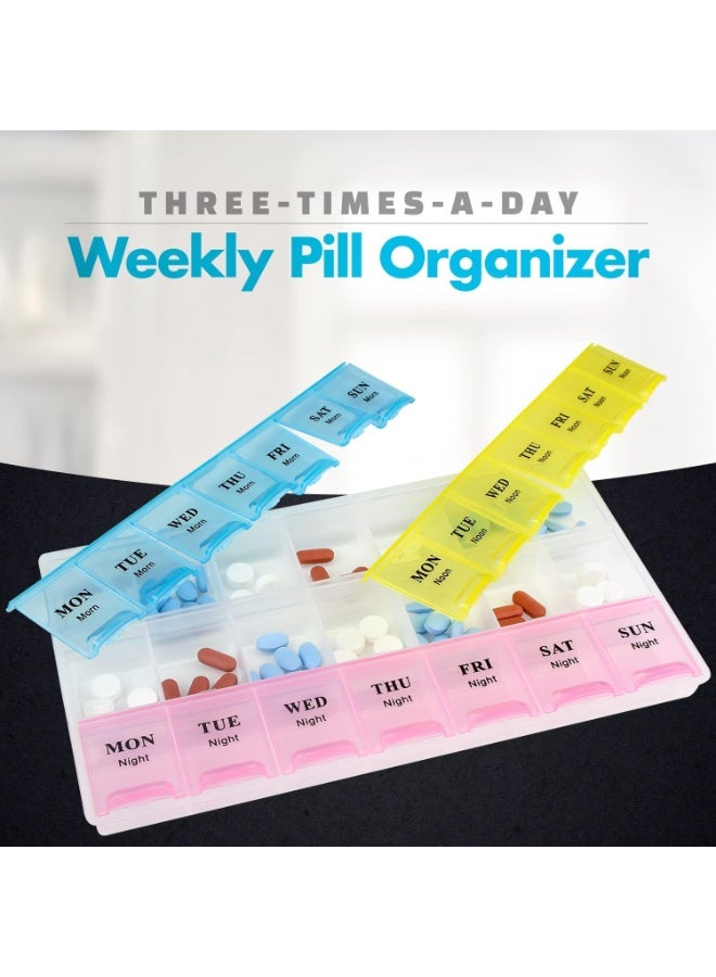 Large Weekly Pill Organizer 3 Times A Day (Morning, Noon, Night) - 21 Compartment Medicine Pill Container and Travel Pill Case | Moisture-Proof, 7 Day Portable Vitamin, Fish Oil, Supplement Dispenser with Easy-to-Read Bold Lettering & Detachable Covers. - Image 2