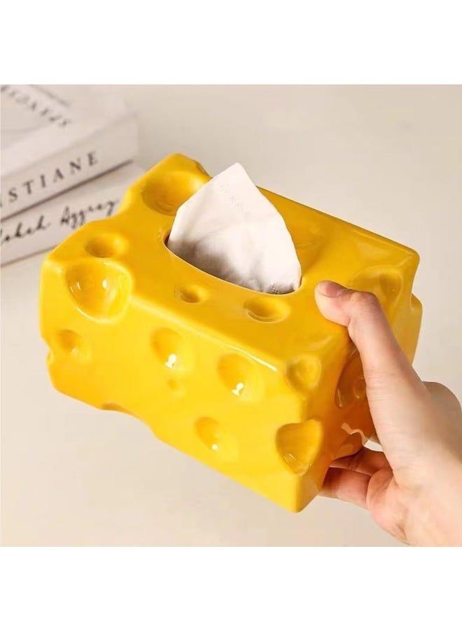 Tissue Box, Cream Ceramic Creative Paper Box, Suitable for Living Room Decoration Table Decoration Box Tissues - Image 1