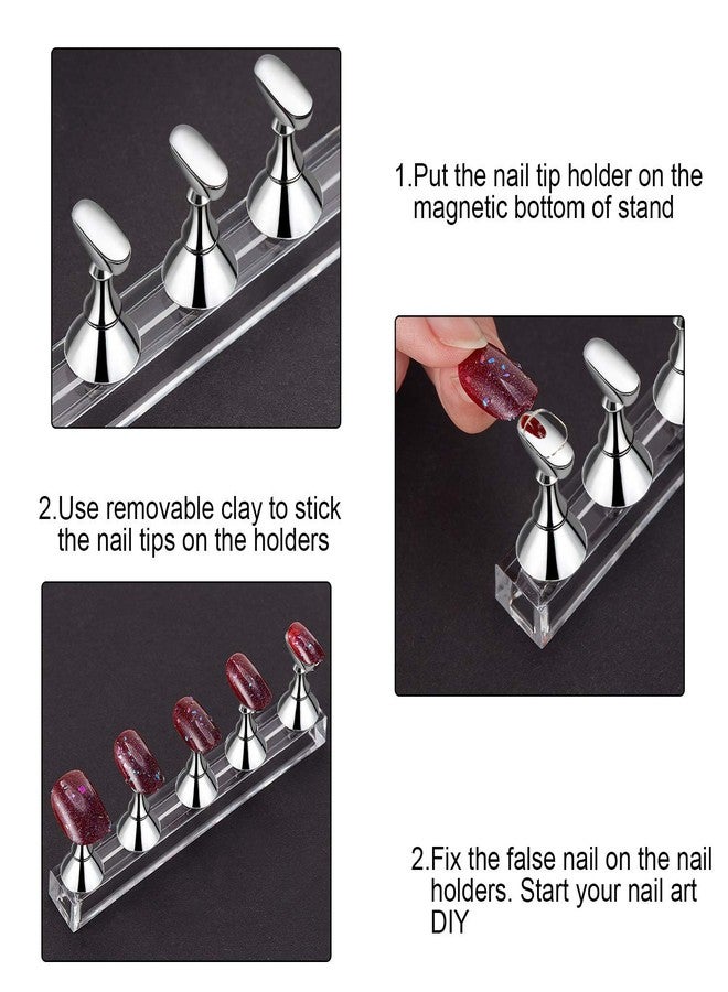 THR3E STROKES 2 Sets Acrylic Nail Display Stand - Tip Practice Stand With Magnetic Holder for DIY Nail Art and Manicure Tools (mix color)(ACRYLIC NAIL STAND 2PCS) - Image 3