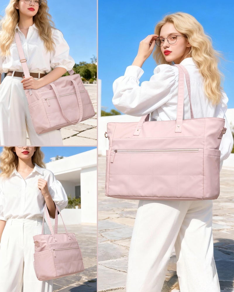 Marscamd Lunch Tote Bag with Insulated Compartment & 15.6" Laptop Sleeve, Womens 2-in-1 Waterproof Work Bag for Office with a Purse & Crossbody Strap, Pink - Image 2