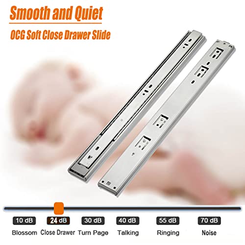 OCG Soft Close Drawer Slides 22 Inch (1 Pair), Full Extension Ball Bearing Low Noise Drawer Slides for Cabinets with Face Frame, with Rear Mounting Brackets - Image 2