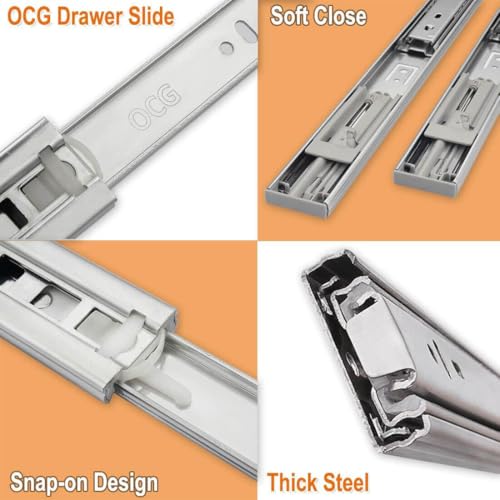 OCG Soft Close Drawer Slides 22 Inch (1 Pair), Full Extension Ball Bearing Low Noise Drawer Slides for Cabinets with Face Frame, with Rear Mounting Brackets - Image 5