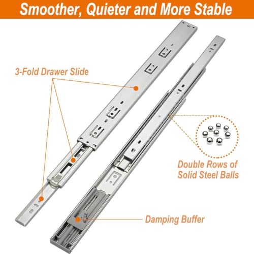 OCG Soft Close Drawer Slides 22 Inch (1 Pair), Full Extension Ball Bearing Low Noise Drawer Slides for Cabinets with Face Frame, with Rear Mounting Brackets - Image 3