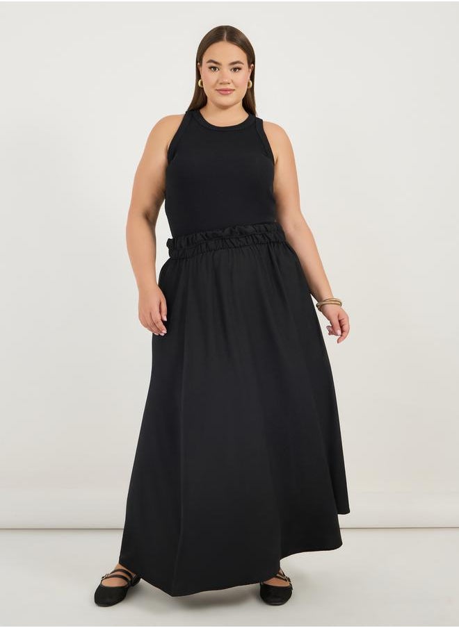 Styli Plus Size Solid Elasticated Waistband A-Line Maxi Skirt  - Image 1