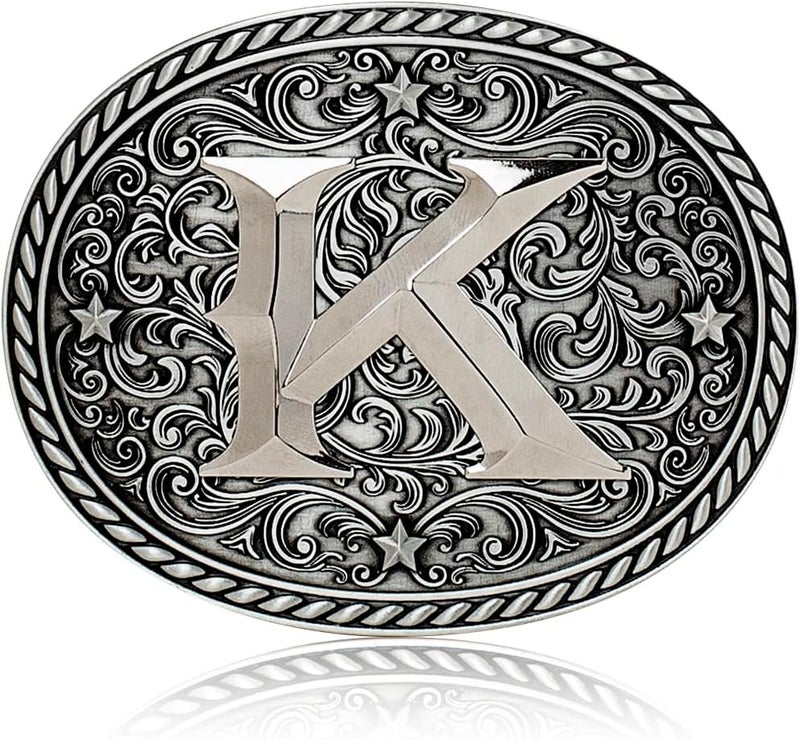 Itera Western Cowboy/Cowgirl Initial Belt Buckle-Silver- Large Letter Buckles for Men and Women - Custom Girls/Boys - Image 1