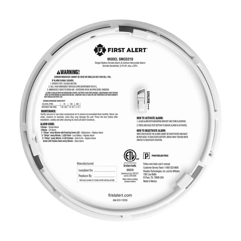 First Alert SMCO210 Sealed 10-Year Battery Combo Smoke and Carbon Monoxide Detector with Slim Profile Design - Image 4