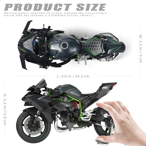 Risopen 19 Motorcycle Model for Kawasaki Ninja H2R Metal Diecast Motorcycle Model No Assembly Required Mini Finished Moto Classic Collection Gift for AdultBlack - Image 3