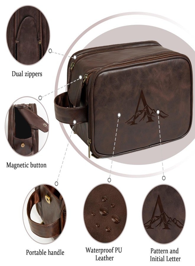 Janhavi Large Shaving Bag for Men Travel Waterproof, Engraved Initials & Mountain, Make Up Bag,Groomsmen Gifts, Mens Toiletry Travel Bag, Men's Accessories Organizer, Gifts for Him(Dark Brown M) - Image 4