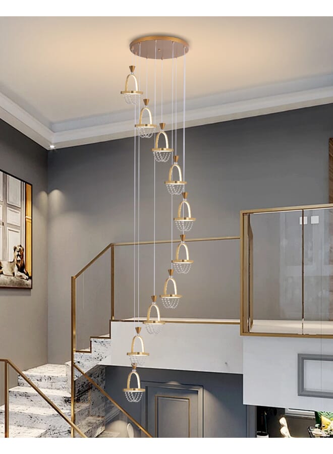 بيست باور ثريا ليد حديثة بـ 10 مصابيح 7276-10 - 3 مستويات إضاءة، 289 واط، طول قابل للتعديل حتى 250 سم - مصباح معلق أنيق وعصري لغرف المعيشة والطعام والمداخل - Image 1