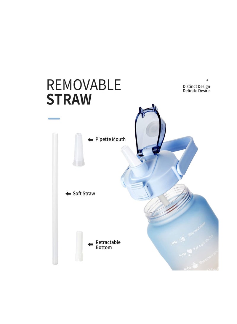 KASTWAVE قارورة مياه تحفيزية، كاست ويف نصف جالون مع علامة زمنية ومقبض وقشة مضادة للتسرب خالية من BPA لجرة مياه لرياضة اللياقة البدنية والرياضات الخارجية (64 أونصة تدرج أزرق برتقالي) - Image 2