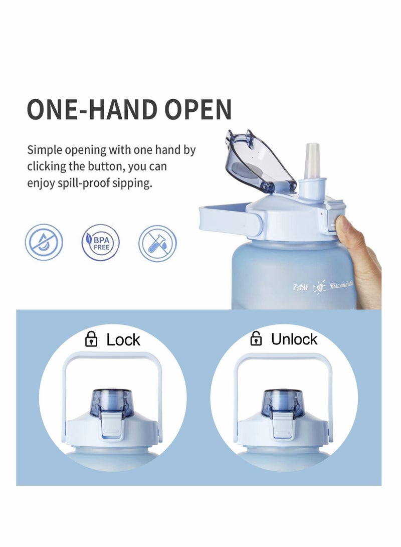 KASTWAVE قارورة مياه تحفيزية، كاست ويف نصف جالون مع علامة زمنية ومقبض وقشة مضادة للتسرب خالية من BPA لجرة مياه لرياضة اللياقة البدنية والرياضات الخارجية (64 أونصة تدرج أزرق برتقالي) - Image 4