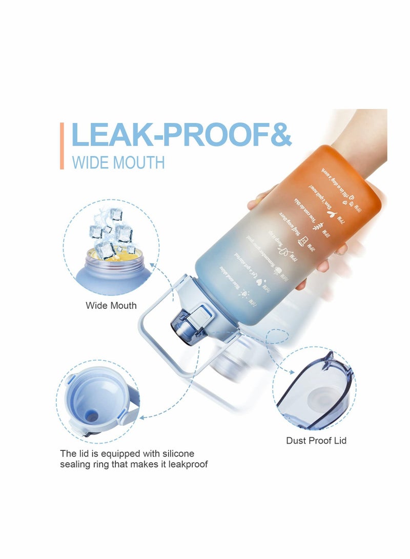 KASTWAVE قارورة مياه تحفيزية، كاست ويف نصف جالون مع علامة زمنية ومقبض وقشة مضادة للتسرب خالية من BPA لجرة مياه لرياضة اللياقة البدنية والرياضات الخارجية (64 أونصة تدرج أزرق برتقالي) - Image 5