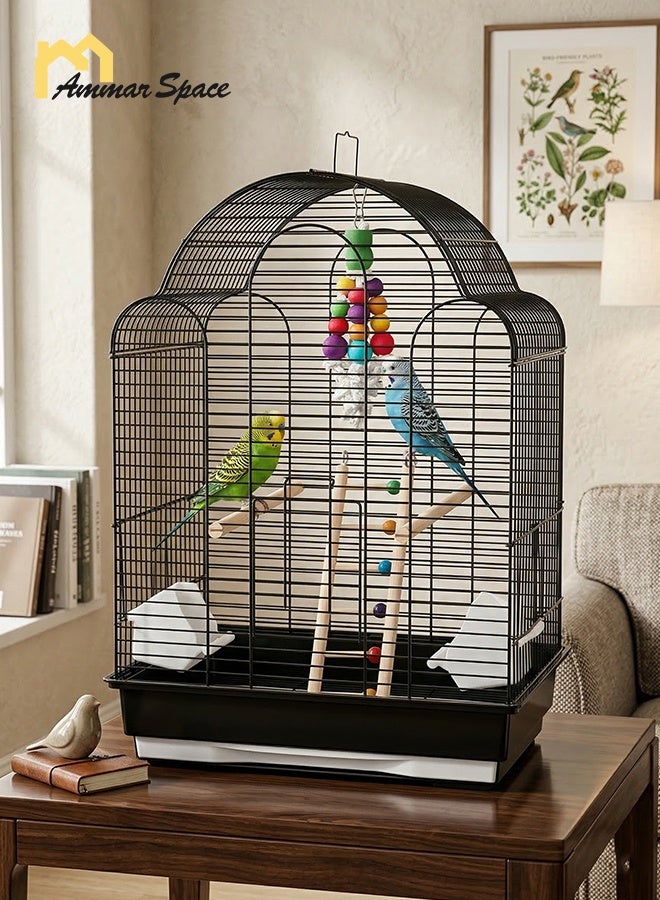 Ammar Space Black Large Bird Cage Metal Parrot Cage with Perches & Feeders Indoor Decorative Bird Cage for Budgie Cockatiel Lovebirds 43×30.5×57.5cm Black - Image 2