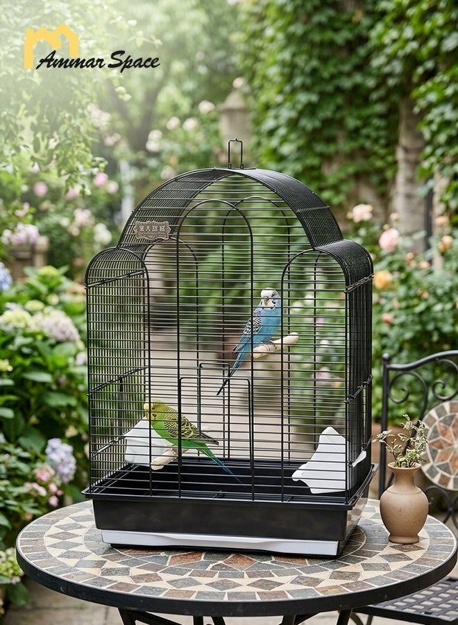 Ammar Space Black Large Bird Cage Metal Parrot Cage with Perches & Feeders Indoor Decorative Bird Cage for Budgie Cockatiel Lovebirds 43×30.5×57.5cm Black - Image 3