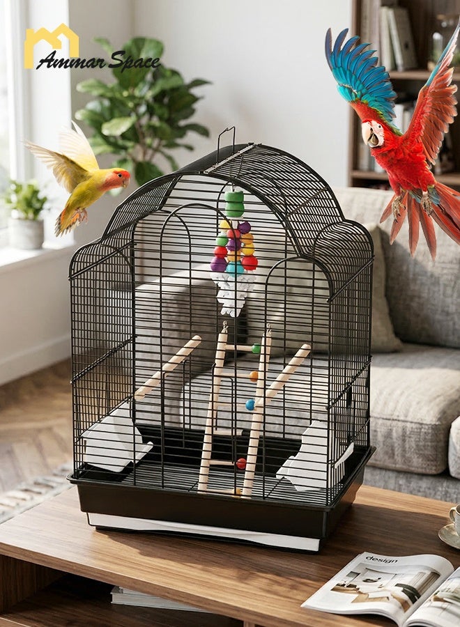 Ammar Space Black Large Bird Cage Metal Parrot Cage with Perches & Feeders Indoor Decorative Bird Cage for Budgie Cockatiel Lovebirds 43×30.5×57.5cm Black - Image 1