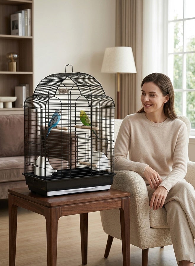 Ammar Space Black Large Bird Cage Metal Parrot Cage with Perches & Feeders Indoor Decorative Bird Cage for Budgie Cockatiel Lovebirds 43×30.5×57.5cm Black - Image 4