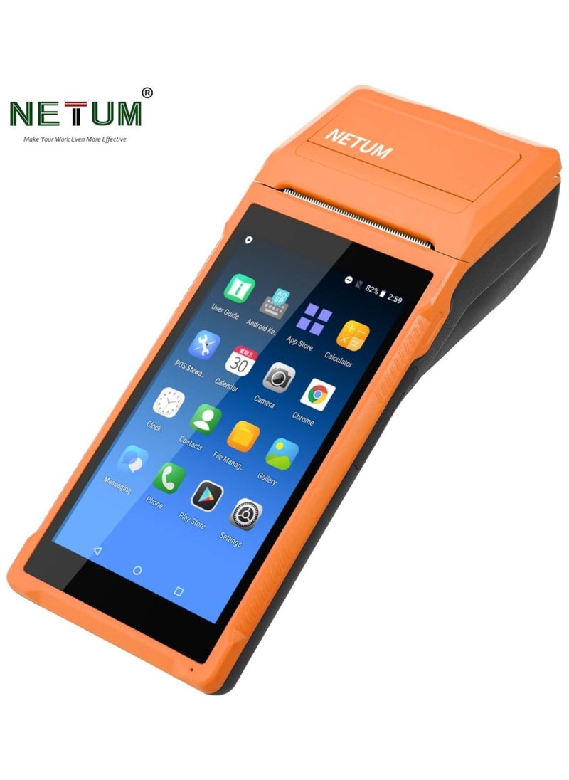 NETUM Handheld PDA Android POS Terminal Receipt Printer Barcode Printer, Data Collector, Portable Barcode Scanner Pos Machine, Handheld Bluetooth USB WiFi BT4.0, Orange(Included Paper Scroll 58 * 35)  - Image 1