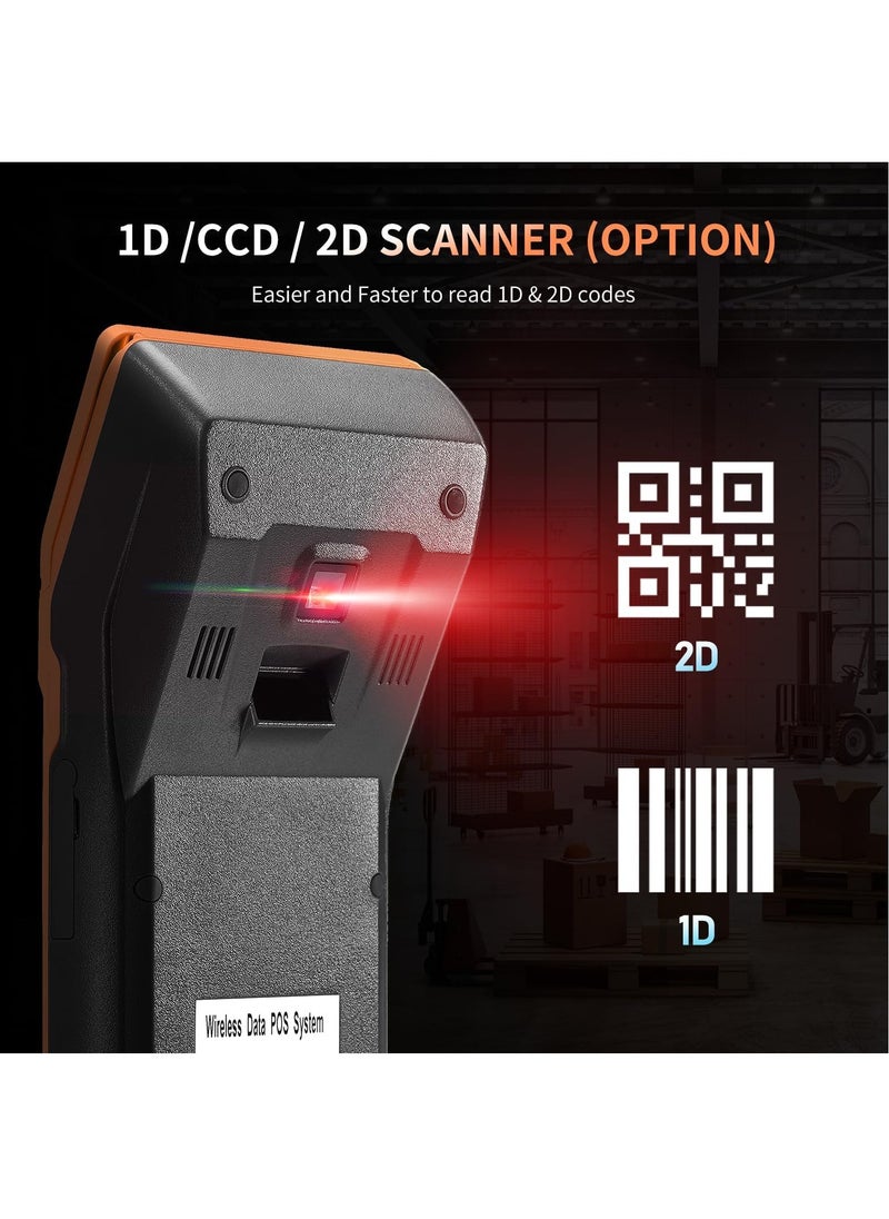 NETUM Handheld PDA Android POS Terminal Receipt Printer Barcode Printer, Data Collector, Portable Barcode Scanner Pos Machine, Handheld Bluetooth USB WiFi BT4.0, Orange(Included Paper Scroll 58 * 35)  - Image 4