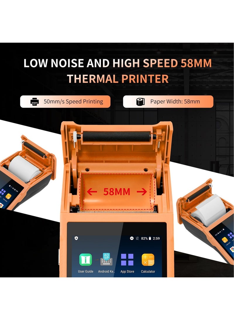 NETUM Handheld PDA Android POS Terminal Receipt Printer Barcode Printer, Data Collector, Portable Barcode Scanner Pos Machine, Handheld Bluetooth USB WiFi BT4.0, Orange(Included Paper Scroll 58 * 35)  - Image 5