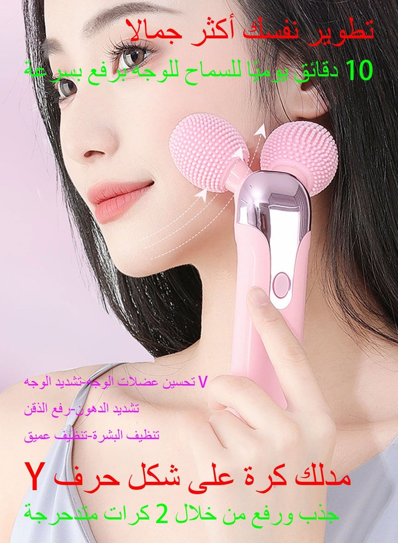 سيارم جهاز تنظيف الوجه ومجموعة بكرات الوجه الكهربائية، 3D V لوجه بكرات تدليك أداة تشكيل الوجه، تنظيف الجلد العميق، تقليل تجاعيد الرقبة والعينين، مدلك المرأة - Image 4