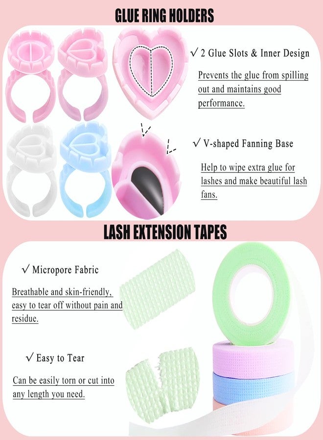 LOIKMIUP 554 PCS Eye Lash Extension Supplies Kit for Lash Tech, 25 Pairs Foam Lash Pads, 25 Pairs Eye Gel Pads, 100 Lash Glue Rings, 100 Eyelash Brushes,100 Micro Applicators, 200 Glue Wipes, 4 Lash Tapes - Image 5