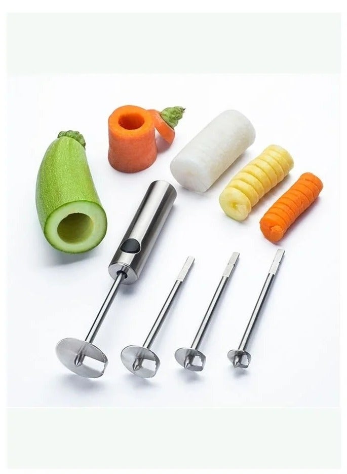 Stainless Steel Vegetable Drill Fruit Corer And Veggie Spiralizer Twister Set Ergonomic Handle With 4 Sizes for Coring and Hollowing out Zucchini, Potatoes, Carrot,Apple - Image 1