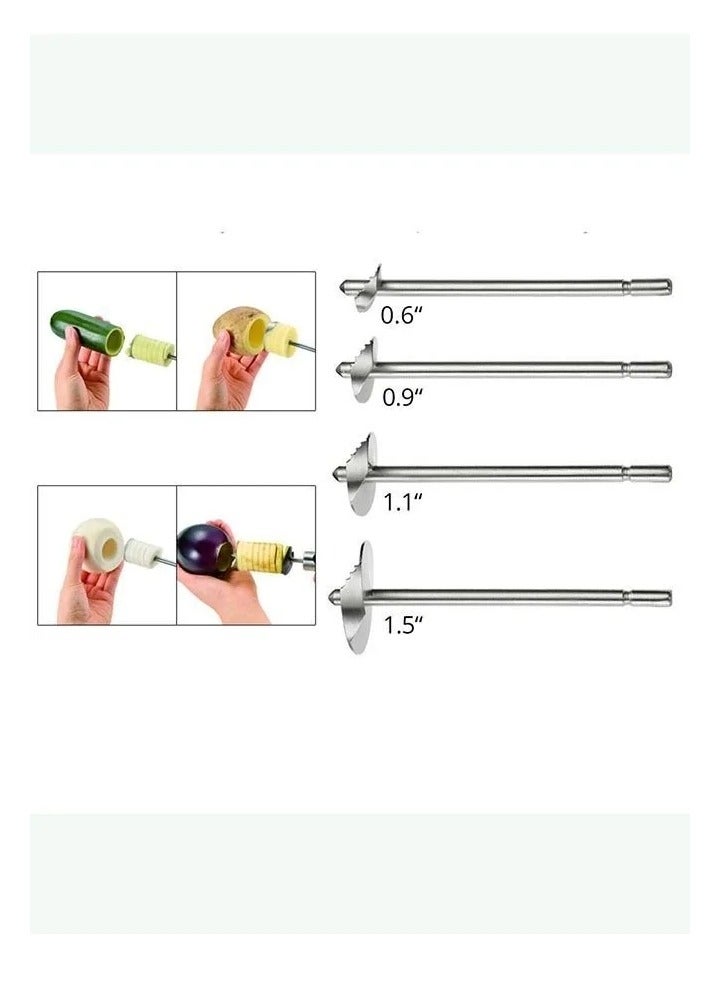 Stainless Steel Vegetable Drill Fruit Corer And Veggie Spiralizer Twister Set Ergonomic Handle With 4 Sizes for Coring and Hollowing out Zucchini, Potatoes, Carrot,Apple - Image 3