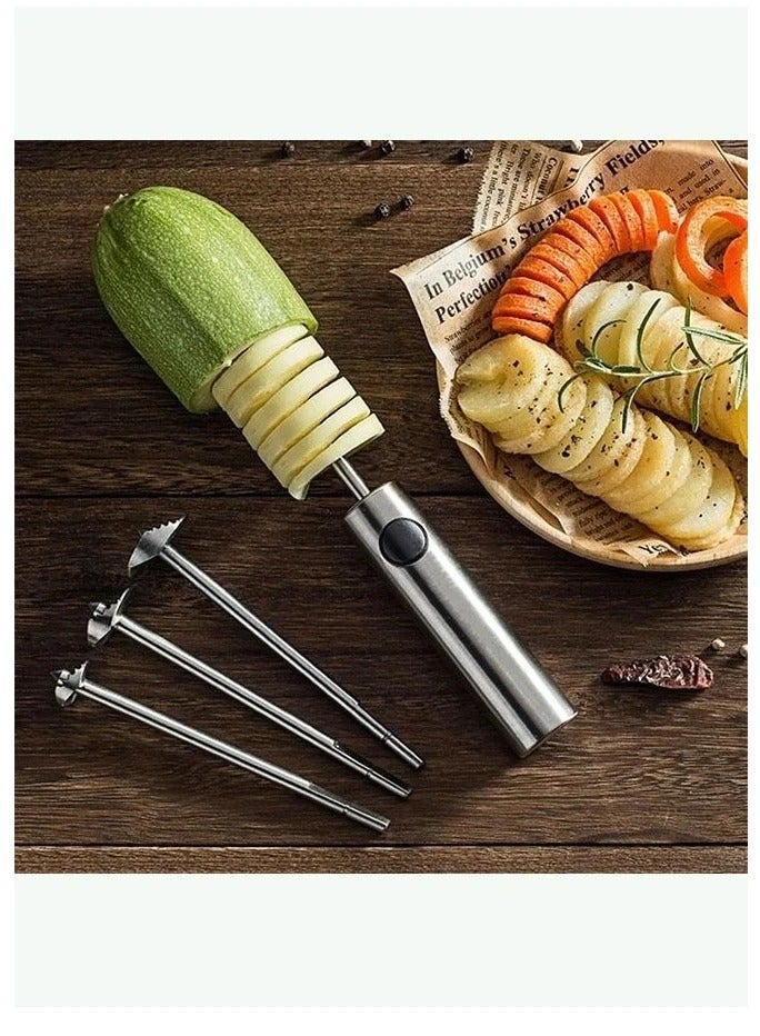 Stainless Steel Vegetable Drill Fruit Corer And Veggie Spiralizer Twister Set Ergonomic Handle With 4 Sizes for Coring and Hollowing out Zucchini, Potatoes, Carrot,Apple - Image 4
