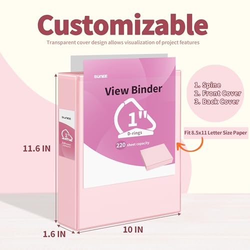 SUNEE 3 Ring Binder 1 Inch D Ring, Clear View Binder Three Ring PVC-Free (Fit 8.5x11 Inches) for School or Office Supplies, Assorted Pastel, 4 Pack - Image 2