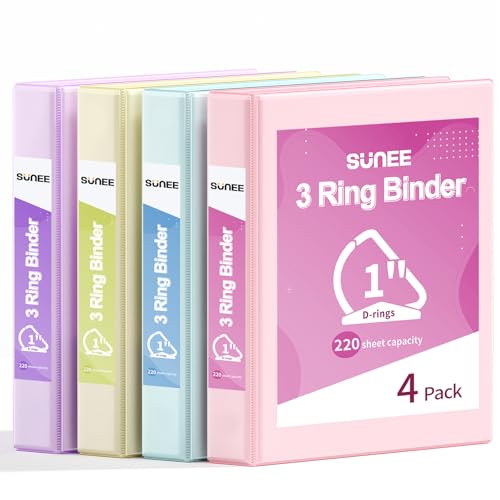 SUNEE 3 Ring Binder 1 Inch D Ring, Clear View Binder Three Ring PVC-Free (Fit 8.5x11 Inches) for School or Office Supplies, Assorted Pastel, 4 Pack - Image 1