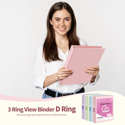 SUNEE 3 Ring Binder 1 Inch D Ring, Clear View Binder Three Ring PVC-Free (Fit 8.5x11 Inches) for School or Office Supplies, Assorted Pastel, 4 Pack - Image 5