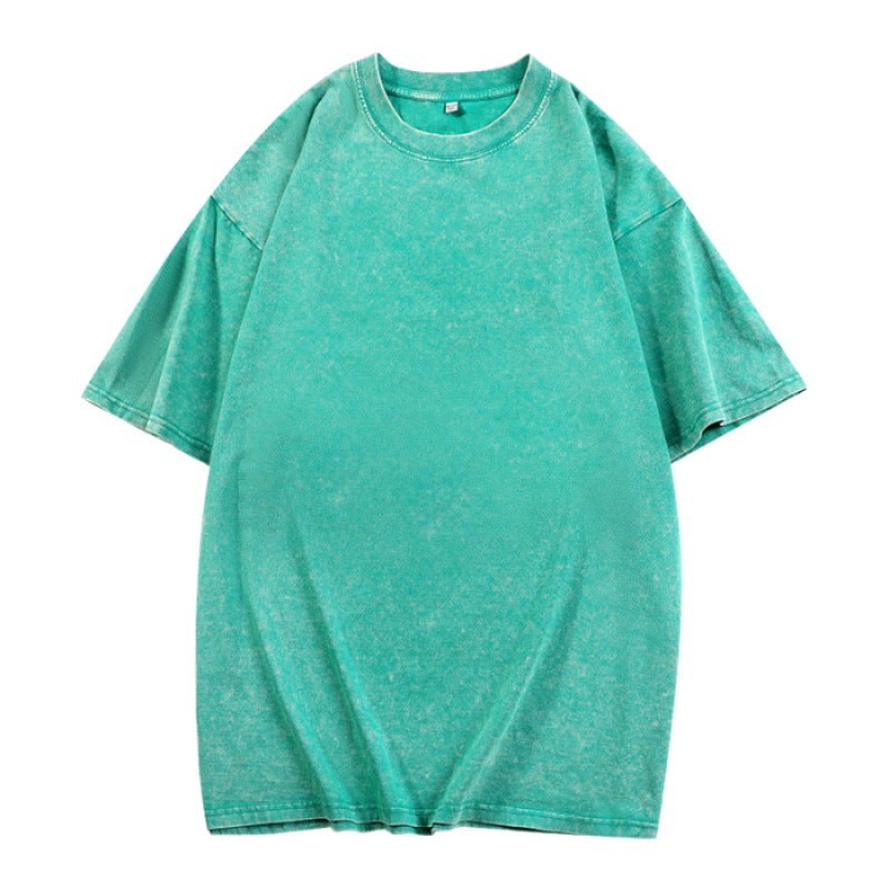 240G European Version Of Washed Old Cotton Loose Large Size Large Falling Shoulder Fashion Retro Heavy Craft Batik T-Shirt - Image 1