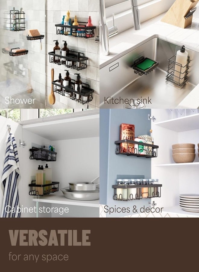 Tiokkss Stainless Steel Shower Caddy 6-Pack, No Drilling Adhesive Rustproof Shelves Rack with Soap Holder, Large Capacity Bathroom Organizers and Storage, Wall-Mounted Kitchen & Home Decor, Bath Decor  - Image 2