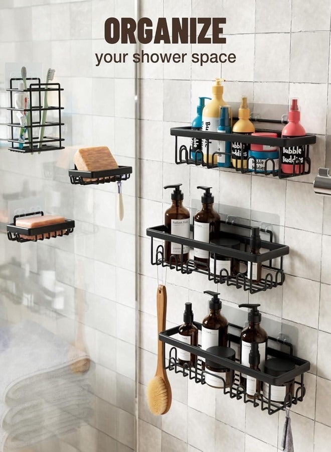 Tiokkss Stainless Steel Shower Caddy 6-Pack, No Drilling Adhesive Rustproof Shelves Rack with Soap Holder, Large Capacity Bathroom Organizers and Storage, Wall-Mounted Kitchen & Home Decor, Bath Decor  - Image 4