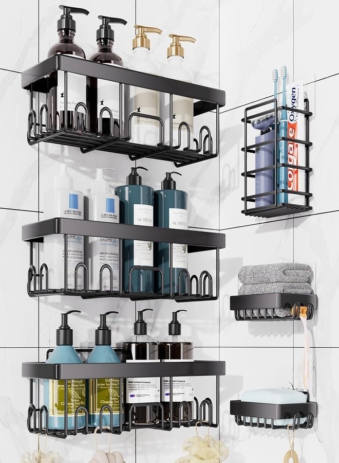 Tiokkss Stainless Steel Shower Caddy 6-Pack, No Drilling Adhesive Rustproof Shelves Rack with Soap Holder, Large Capacity Bathroom Organizers and Storage, Wall-Mounted Kitchen & Home Decor, Bath Decor  - Image 5