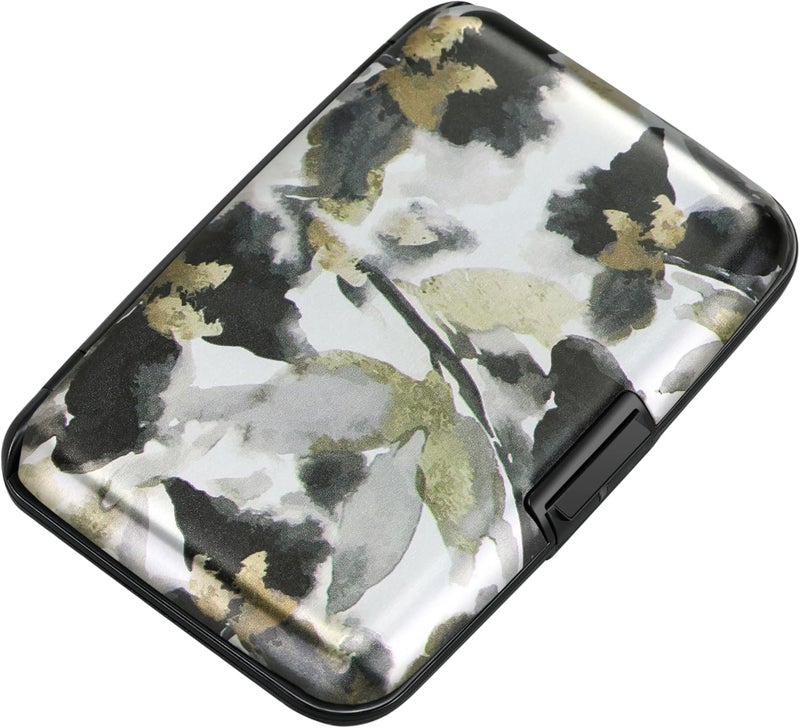 ELFISH Mini RFID Aluminum Wallet Credit Cards Holder Business Card Case Metal ID Case for Men Women(Flowers in Ink Painting) - Image 1