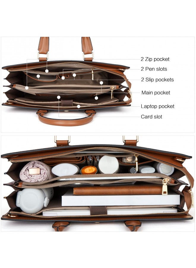 Bostanten BOSTANTEN 15.6 inch Leather Laptop Briefcase for Women Vintage Tote Office Shoulder Handbag Computer Work Purse  - Image 2