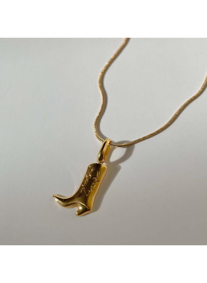 European And American Denim Boots Pendant Necklace Retro Style Jewelry Furnace Vacuum Electroplating 8k Real Gold