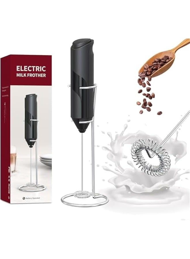 بيوينتي MOMENT Handheld Milk Frother with Stand, Powerful Battery Operated Coffee Frother, Mini Electric Drink Mixer for Whisk, Coffee, Lattes, Cappuccino, Matcha, Hot Chocolate (Black) - Image 1