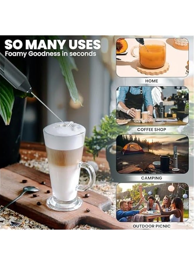 بيوينتي MOMENT Handheld Milk Frother with Stand, Powerful Battery Operated Coffee Frother, Mini Electric Drink Mixer for Whisk, Coffee, Lattes, Cappuccino, Matcha, Hot Chocolate (Black) - Image 3