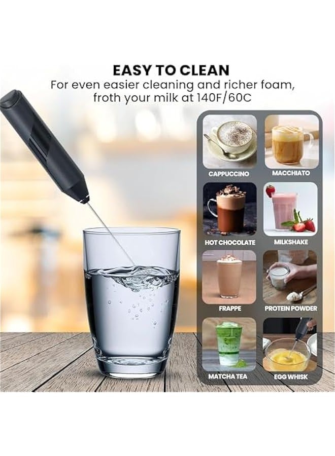 بيوينتي MOMENT Handheld Milk Frother with Stand, Powerful Battery Operated Coffee Frother, Mini Electric Drink Mixer for Whisk, Coffee, Lattes, Cappuccino, Matcha, Hot Chocolate (Black) - Image 5