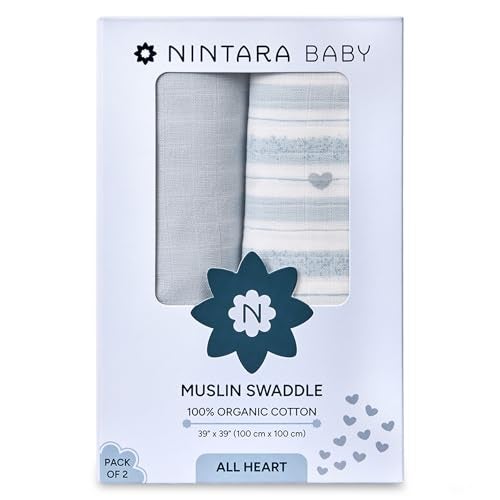 NINTARABABY Swaddles - 100% Organic Premium Muslin Cotton, 39" x 39" (100 cm x 100 cm), Ultra-Soft, Breathable & Lightweight, Multipurpose, Unisex, Hypoallergenic, Gifts for Newborn Babies, Pack of 2 - Image 1