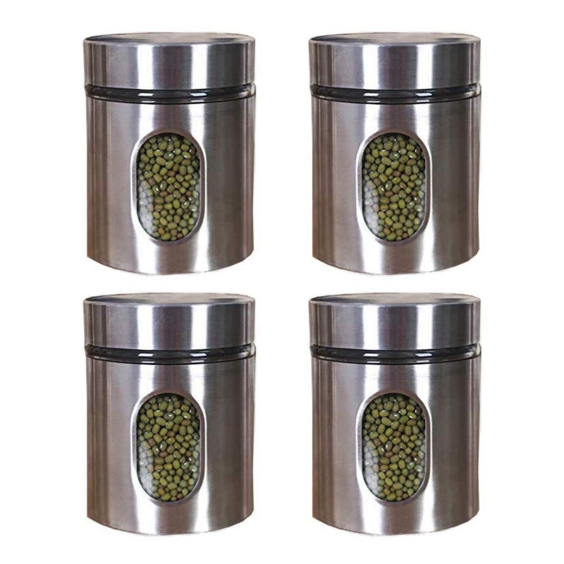 C V Cartvilla Clear Glass Steel Window Jars for Kitchen Storage Food Spices Canister Set 4 350 ML - Image 1